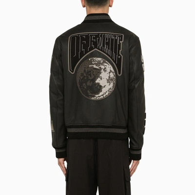 Shop Off-white ™ Black Leather Bomber Jacket With Patches Men