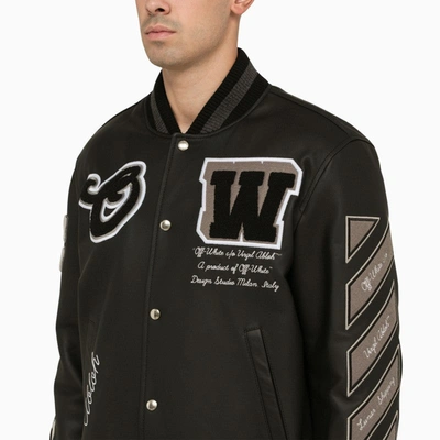 Shop Off-white ™ Black Leather Bomber Jacket With Patches Men