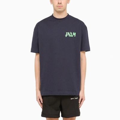 Shop Palm Angels Blue Navy Cotton T-shirt With Print Men