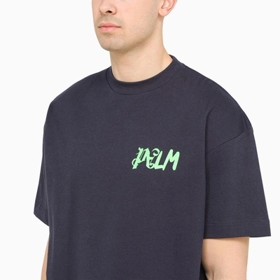 Shop Palm Angels Blue Navy Cotton T-shirt With Print Men