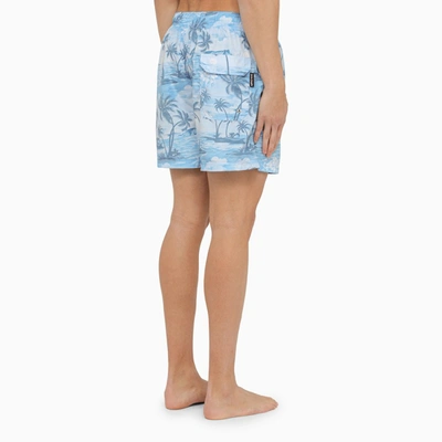 Shop Palm Angels Blue Swimming Costume With Sunset Print Men