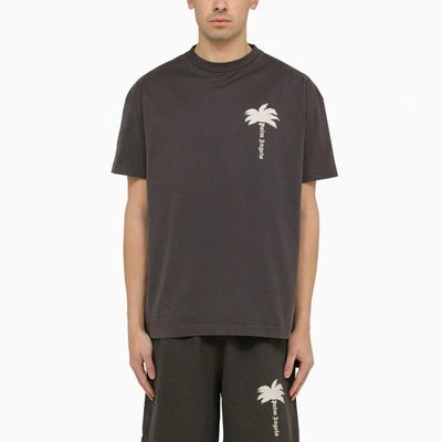 Shop Palm Angels Dark Grey Cotton T-shirt With Print Men In Gray
