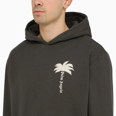 Shop Palm Angels Dark Grey Hoodie With Logo Print Men In Gray