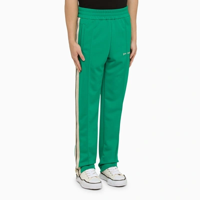 Shop Palm Angels Green Jogging Trousers With Bands Men