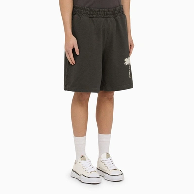 Shop Palm Angels Grey Cotton Bermuda Shorts With Print Men In Gray