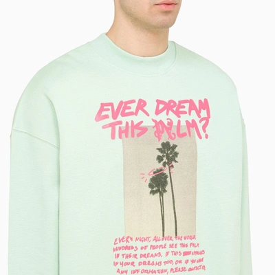 Shop Palm Angels Mint Green Cotton Crewneck Sweatshirt With Print Men