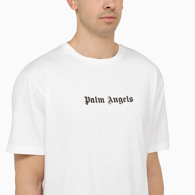 Shop Palm Angels White Cotton T-shirt With Logo Men
