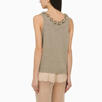 Shop Prada Rope-coloured Wool And Cashmere Top With Sequins Women In Cream