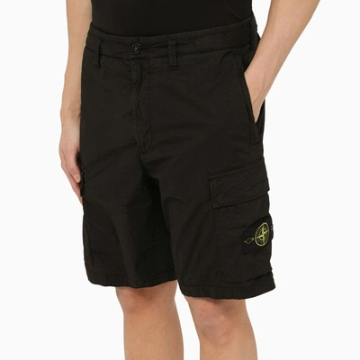 Shop Stone Island Black Cotton Bermuda Shorts With Logo Men