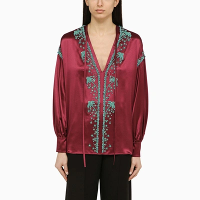 Shop Valentino Bordeaux Silk Blouse With Sequins Women In Red