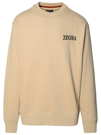 Shop Zegna Man  Beige Cotton Sweatshirt In Cream