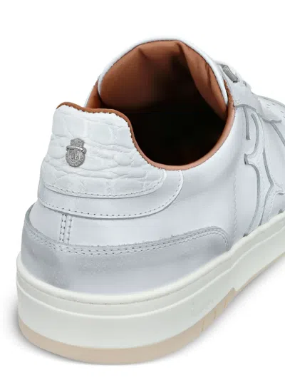 Billionaire Croc-effect Leather Low-top Sneakers In White