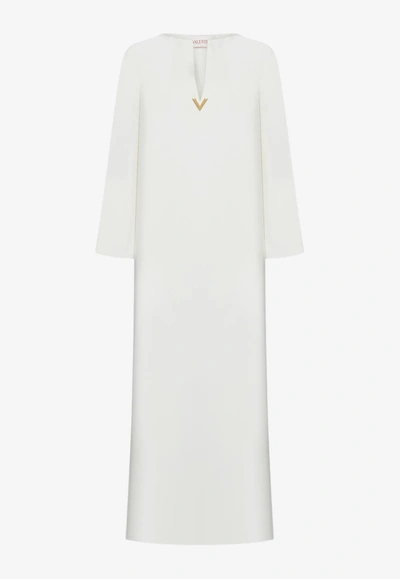 Shop Valentino Cady Couture Kaftan Dress With V Detail In Ivory