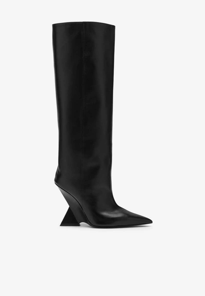 Shop Attico Cheope 105 Leather Knee-high Boots In Black