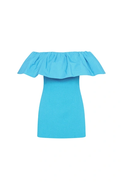 Shop Rebecca Vallance Cecily Off Shoulder Mini Dress Blue