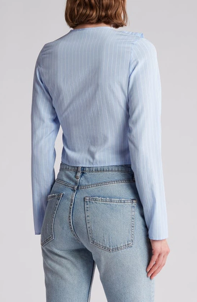 Shop Freshman Asymmetric Ruffle Cotton Top In Light Blue Stripe