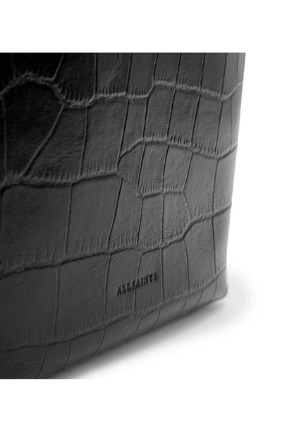 Shop Allsaints Evaline Croc Embossed Leather Crossbody In Black Croc
