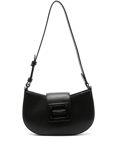Shop Hogan H-bag Leather Shoulder Bag In Black