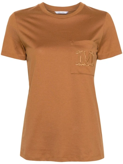 Shop Max Mara Logo Cotton T-shirt In Leather Brown