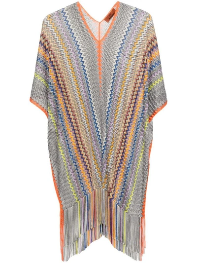 Shop Missoni Fringed Poncho In Multicolour