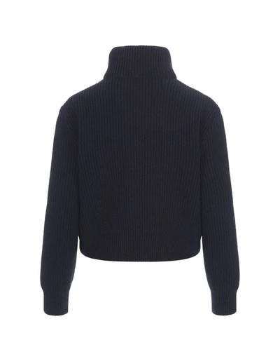 Shop Moncler Navy Padded Cardigan In Wool In Blue