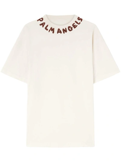Shop Palm Angels Logo Cotton T-shirt In Beige