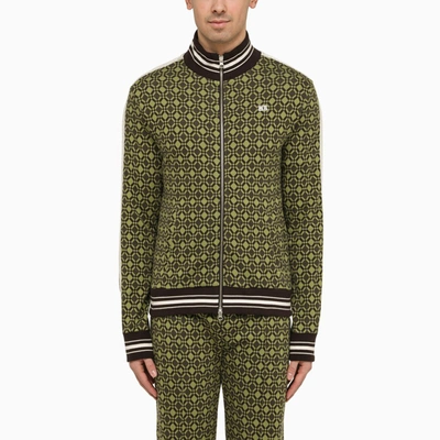 Shop Wales Bonner | Olive Green/brown Cotton Power Zip Sweatshirt In Multicolor