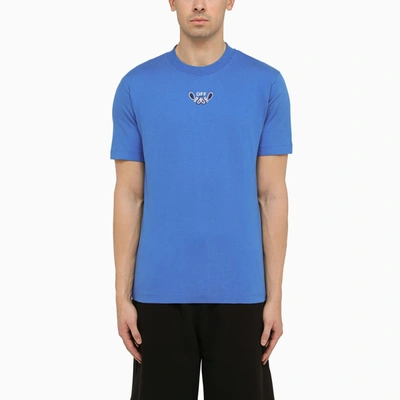 Shop Off-white Nautical Blue Cotton T-shirt With Logo Embroidery