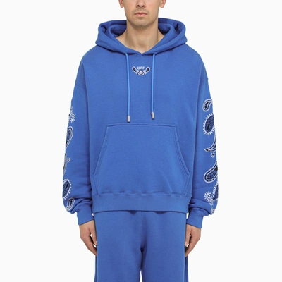 Shop Off-white ™ Nautical Blue Cotton Hoodie With Logo Embroidery