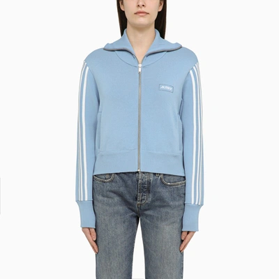 Shop Autry | Light Blue/white Viscose Blend Zip Sweatshirt