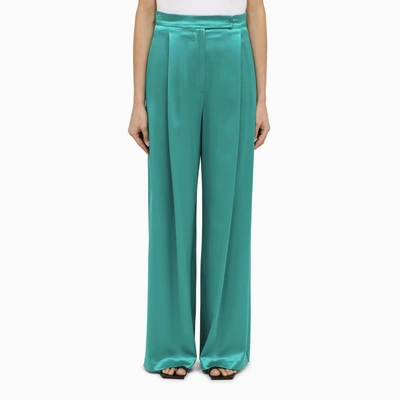 Shop Max Mara Green Silk Wide Trousers