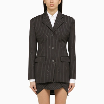 Shop Off-white Grey Single-breasted Pinstripe Jacket In Wool Blend