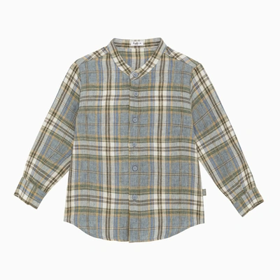 Shop Il Gufo Linen Checked Shirt In Light Blue