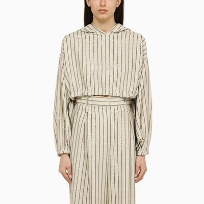 Shop The Mannei | Sunne Beige Striped Cropped Sweatshirt In Linen Blend