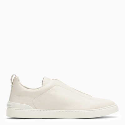 Shop Zegna Beige Leather Triple Stitch Sneakers In White
