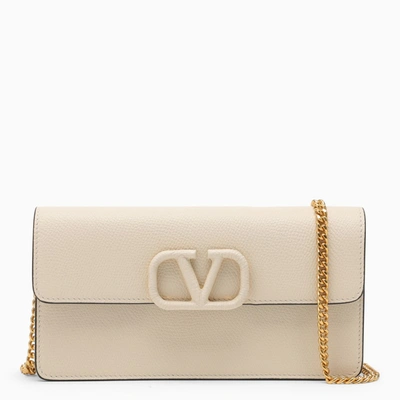 Shop Valentino Garavani | Vlogo Light Ivory Leather Chain Wallet In White