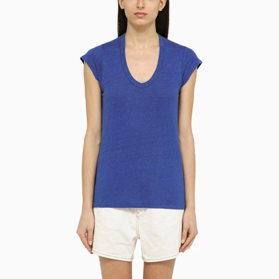Shop Isabel Marant Étoile Electric Blue Linen T-shirt