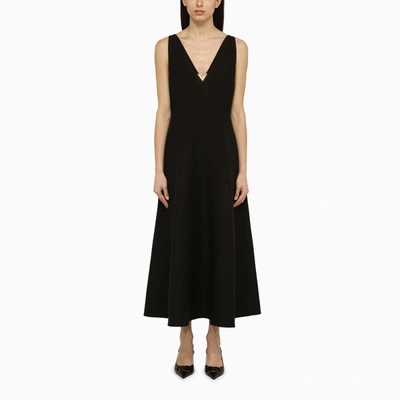 Shop Valentino Black Wool And Silk Midi Dress