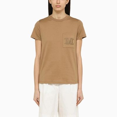 Shop Max Mara Clay-coloured Cotton T-shirt With Logo In White