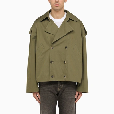 Loewe Cropped Silhouette Cotton Trench Coat In Green