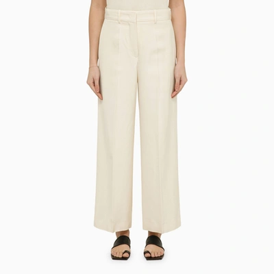 Shop Jil Sander Silk-blend Chalk-white Trousers