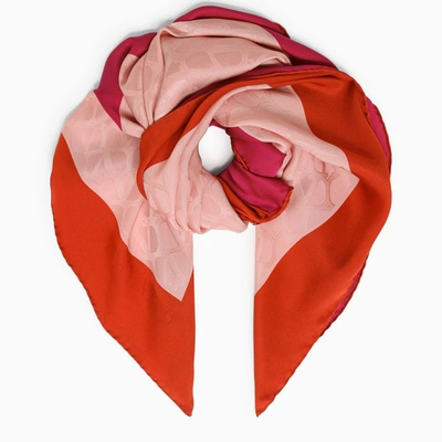 Shop Valentino Pink And Red Silk Square Scarf In Multicolor