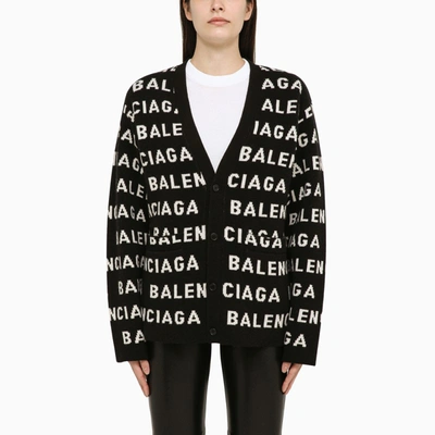 Shop Balenciaga | Black/white All-over Logo Cardigan Sweater