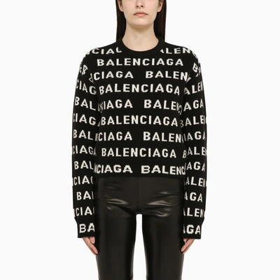 Shop Balenciaga | Black/white All-over Logo Sweater