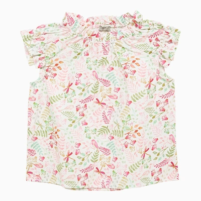 Shop Il Gufo Pink Cotton Floral Print Top In Multicolor