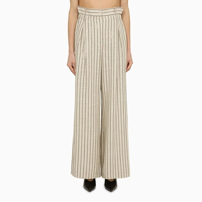Shop The Mannei | Ludvika Beige Linen Blend Striped Trousers