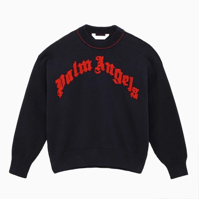 Shop Palm Angels Navy Blue Cotton Jersey With Logo