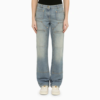 Shop Palm Angels Blue Washed-effect Multi-pocket Jeans In Denim In Light Blue