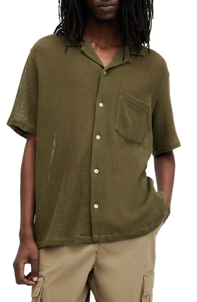 Shop Allsaints Sortie Mesh Button-up Shirt In Ash Khaki Green