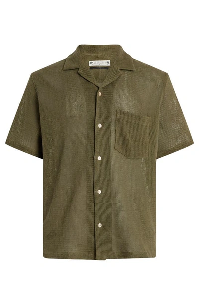 Shop Allsaints Sortie Mesh Button-up Shirt In Ash Khaki Green